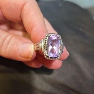 Elegant Silver and Purple Gemstone Ring Size 9 & 3/4